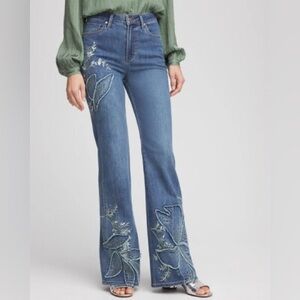 Chico’s Appliqué Decorated High Rise Flare Jeans Fernanda Indigo